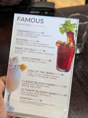 Cocktail menu