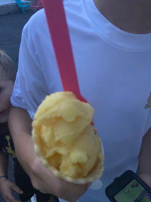 Mango sorbet waffle cone