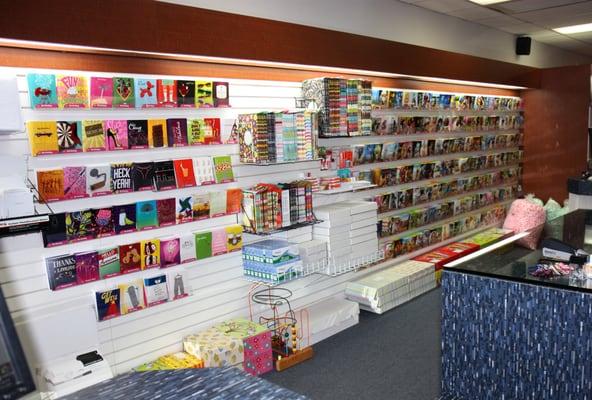 Large selection of greeting cards and mailing supplies