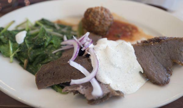 Gyro plate with spinach and meatball