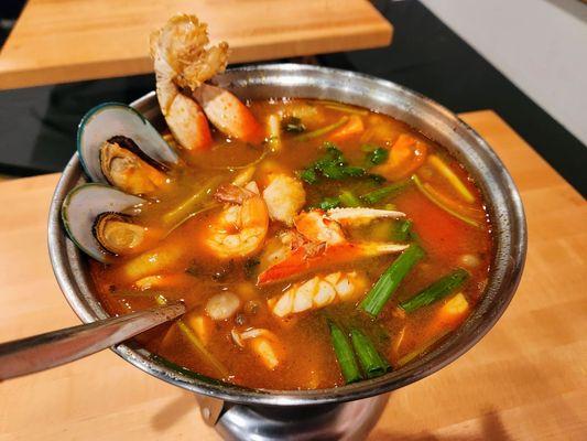 "Seafood Tom Yum" is here. Find Dungeness Crab, Calamari, Mussles, Fish, and Shrimps in this Tom Yum Sea. "Seafood Tom Kha" also available.