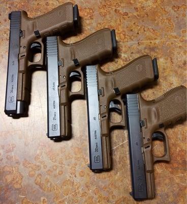 Flat Dark Earth Glock's are back in stock in various models in 3rd and 4th Generation and various calibers!