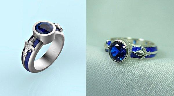 Blue enamel on silver ring