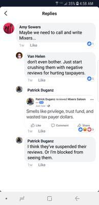 Screengrab from Democrat Facebook page here in the gallatin valley.  Most of these negative reviews are politically motivated.