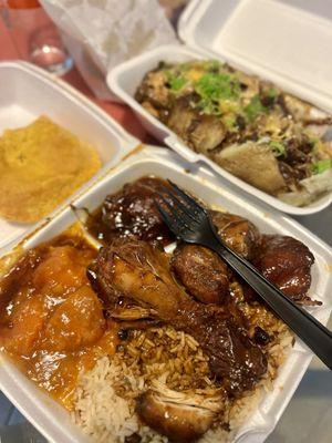 Brown Stew Chicken Jerk Chicken Baked Potato Beef Patties