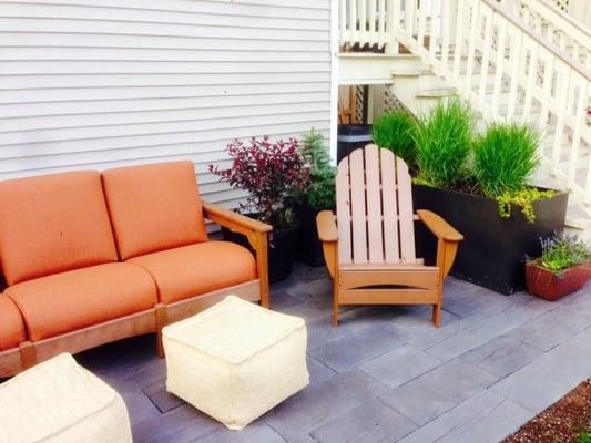 Concrete Barn Plank Pavers and trough container plantings.