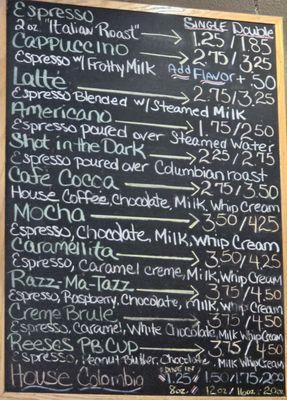 Coffee menu 1 of 2