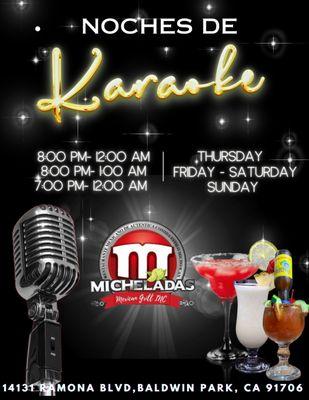 Noches de Karaoke 
Jueves- Domingo
Donde tu eres la estrella!!