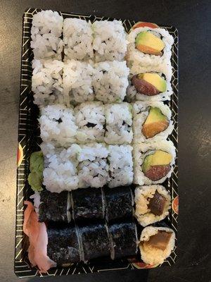 Salmon avocado, tuna avocado n mushrooms roll