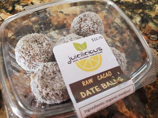 raw cacao date balls, delicious but $13.75