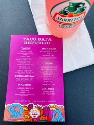 Menu and guava Jarritos