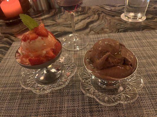 Basil gelato and chocolate gelato