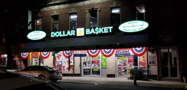 The front of the brand new Dollar Basket discount store in Bay Ridge, Brooklyn.