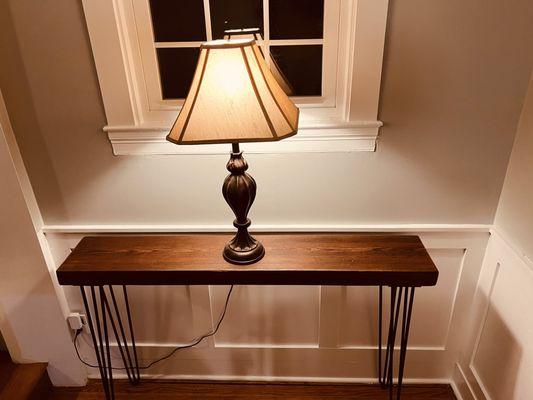 Reclaimed Hart Pine Mid-Century Modern Sofa Table with Oil Finish