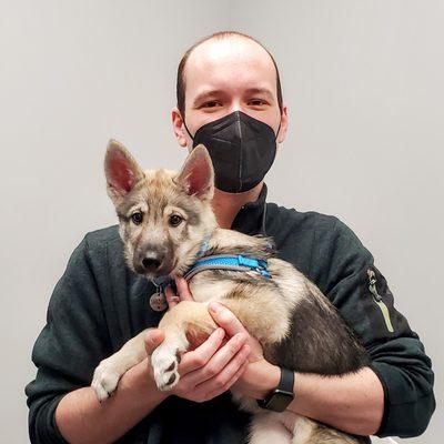 Dr. Schauer with my new puppy at GoodVets Streeterville!