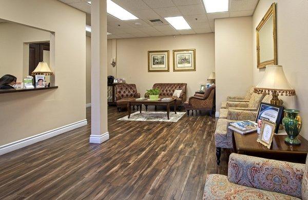 The guest waiting room at Imaging Dentistry in the city of Upland.