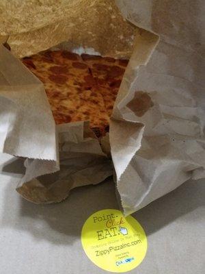 This is the truth I couldn't make this up ever. I still can't believe it. For $27 we got one of our pizza's today from here in a PAPER BAG!!