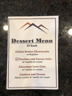 Dessert options @Alpinecc