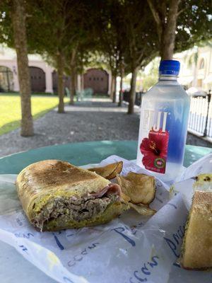 Cuban sandwich. Tender pulled pork, ham, cheese and generous coarse yellow mustard