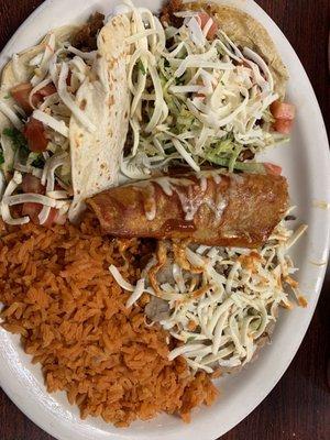 Combo plate with another taco in lieu of tamale. Very tasty