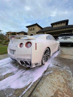 2020 Nissan GTR getting Foam wax treatment