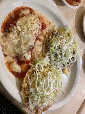 Chicken Enchilada with Red Sauce, Beef Tostada, Chicken Tostada ... YUM