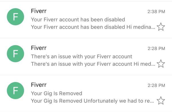 Fiverr illegally disables user accounts.