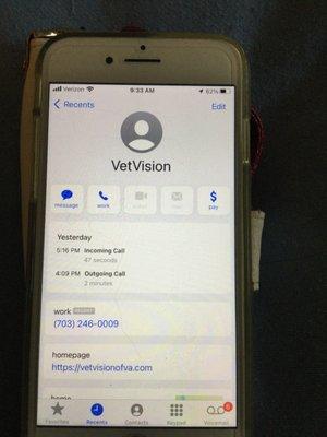 Proof Vet Vision LIED. First call from me at 4:09 pm indicating surgery had not been performed. 5:16 pm from VV indicating cat was ready.