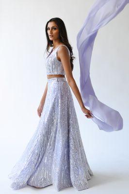 The perfect lavender and silver reception or sangeet lehenga