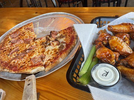 Thin crust 2 topping and sweet chili wings