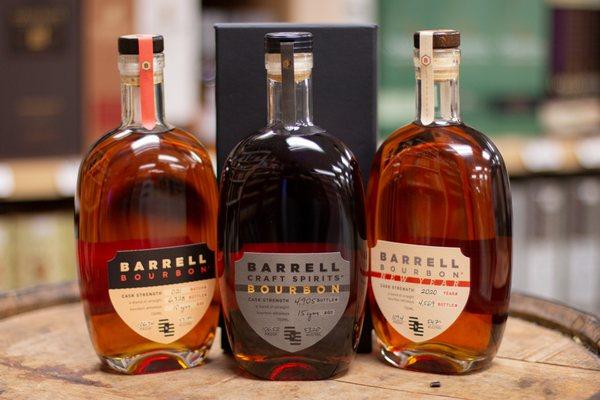 Barrell Bourbon Batch 21, Barrell Bourbon New Year 2020, and Barrell Craft Spirits Bourbon 15 Year (Release 2).