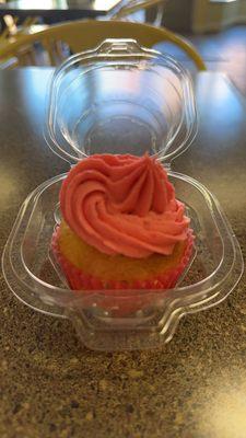 Raspberry filled vanilla cupcake.