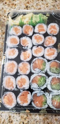 It was supposed to be spicy salmon. Guessing just regular salmon rolls.