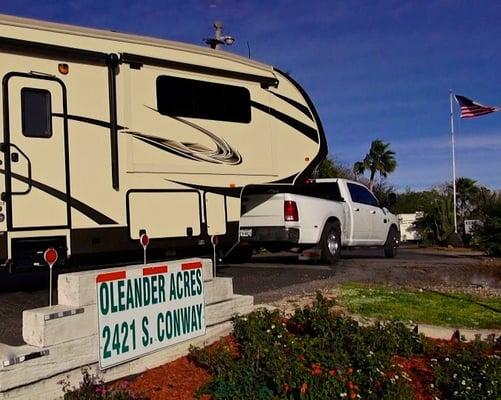 Pulling a fifth wheel into Oleander Acres RV Resort