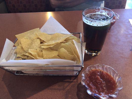 Chips and salsa with a beer