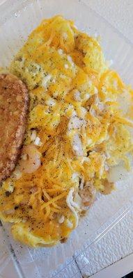 CHICKEN & SHRIMP OMELET W/ HASH BROWN & TOAST