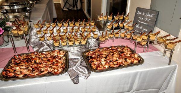 Beer Cheese Soup Shooters and Bacon-wrapped Shrimp with Bourbon Pepper Glaze