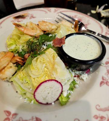 Wedge salad with grilled shrimp