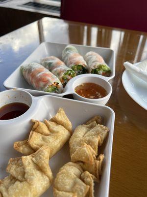 Cream cheese wontons and spring rolls