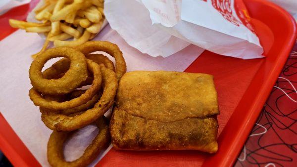 Pizza puff and onion rings