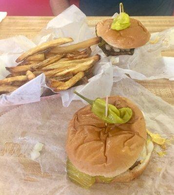 Double regular cheeseburger with homemade fries. Don't get any better !!