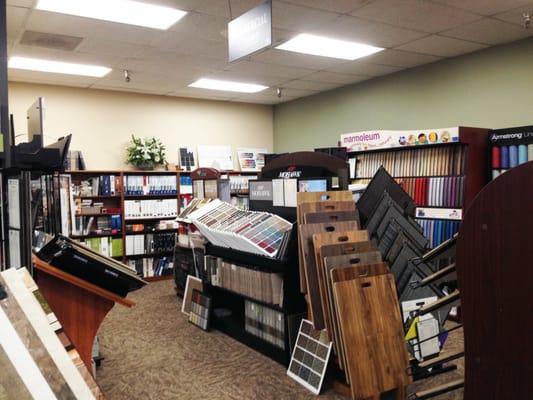 Commercial carpet and marmoleum displays at Contract Furnishings Mart Tacoma, WA