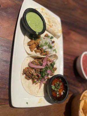 Taco tasting lunch special: birria, al pastor, cochinita