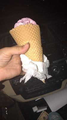 This is how braums handed me my cone. Wet towel, ripped up. Disgusting.