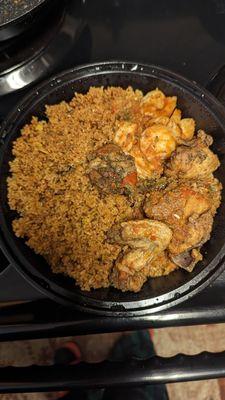 Chicken and shrimp jollof rice