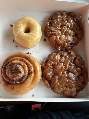 They have HUGE Apple and Pineapple Fritters! The cinnamon rolls are so soft- and the glazed donuts are super fluffy!!