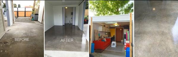 Single-car garage conversion. I asked Mr Garage Coating to do a "polished concrete" finish which isn't listed on their website. The result!