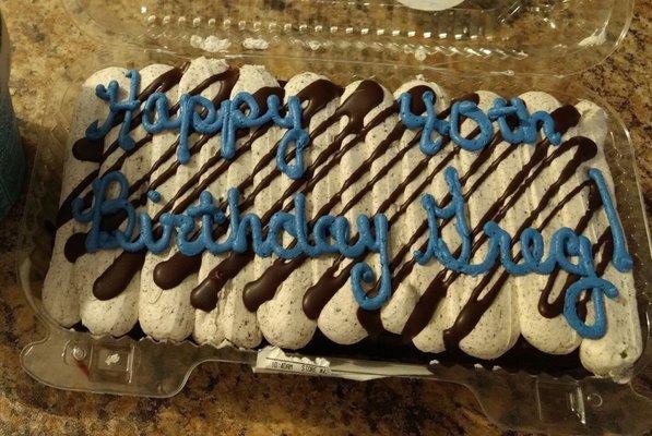 Small Oreo cake and the bakery did a fantastic job getting the whole message on here!