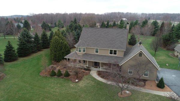 Aerial view of a completed reroof in Richfield, WI