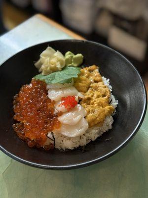 Ikura, Uni, Scallop Donburi